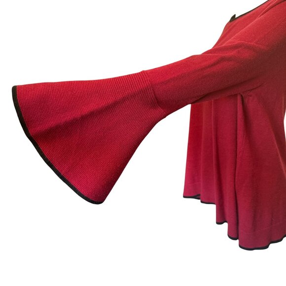 Sam & Jess Red Bell Sleeve Knit Top Viscone Blend w/ Black Trim Womens Sixe XL - Picture 3 of 6
